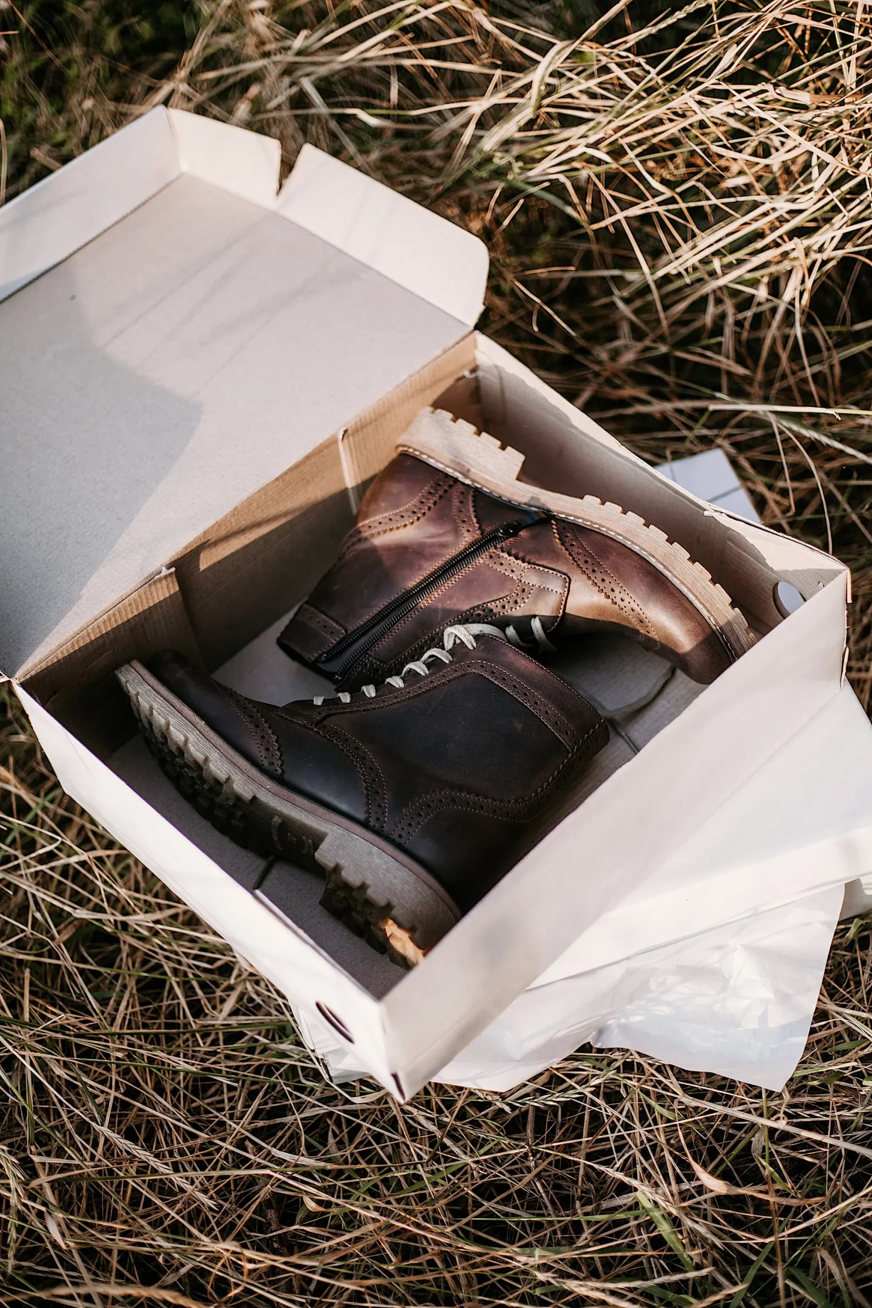 Women’s Brown Brogue Boots, Vintage Style