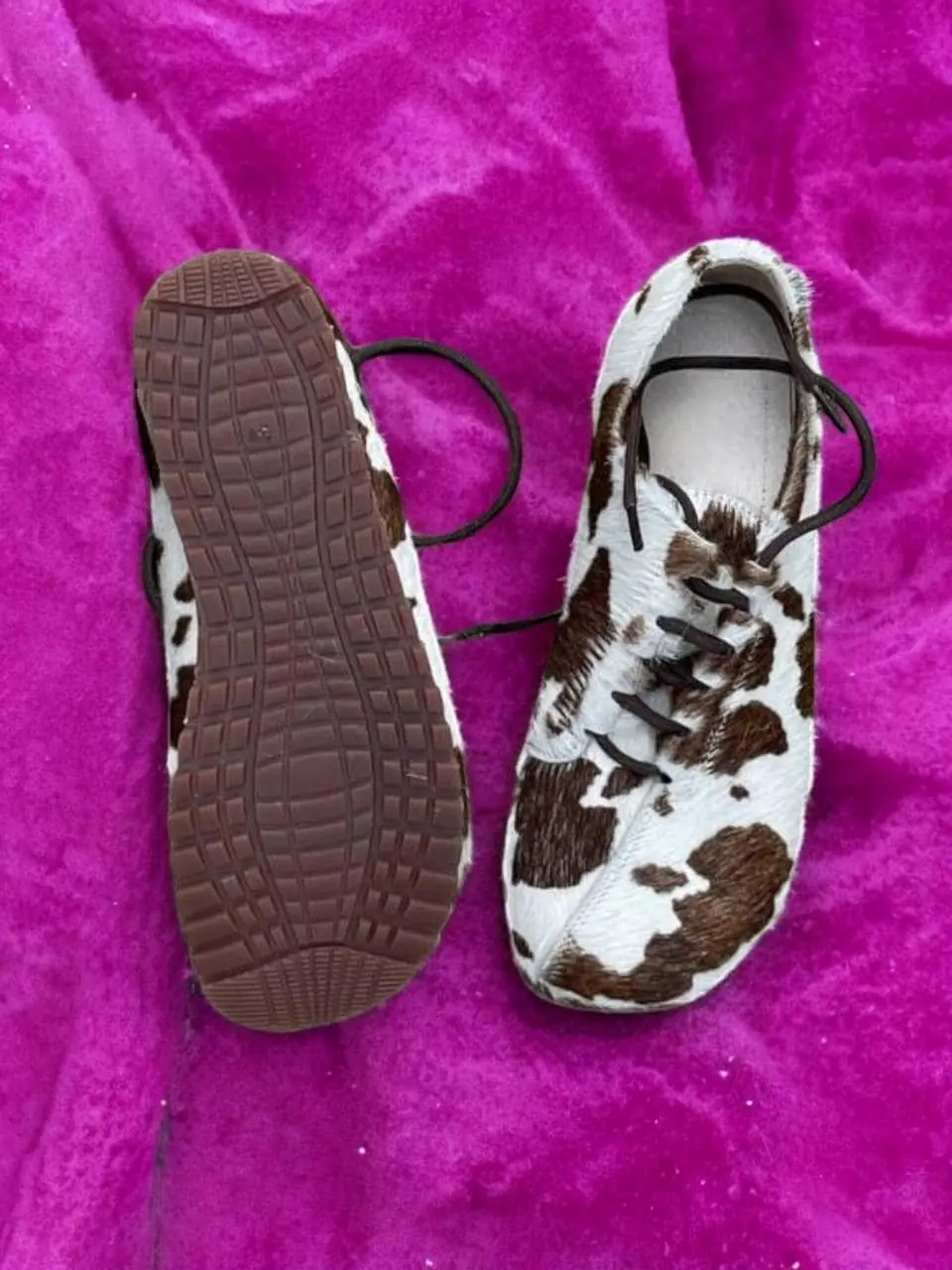 Cow Print Sneakers Handmade Leather Lace Up Shoes