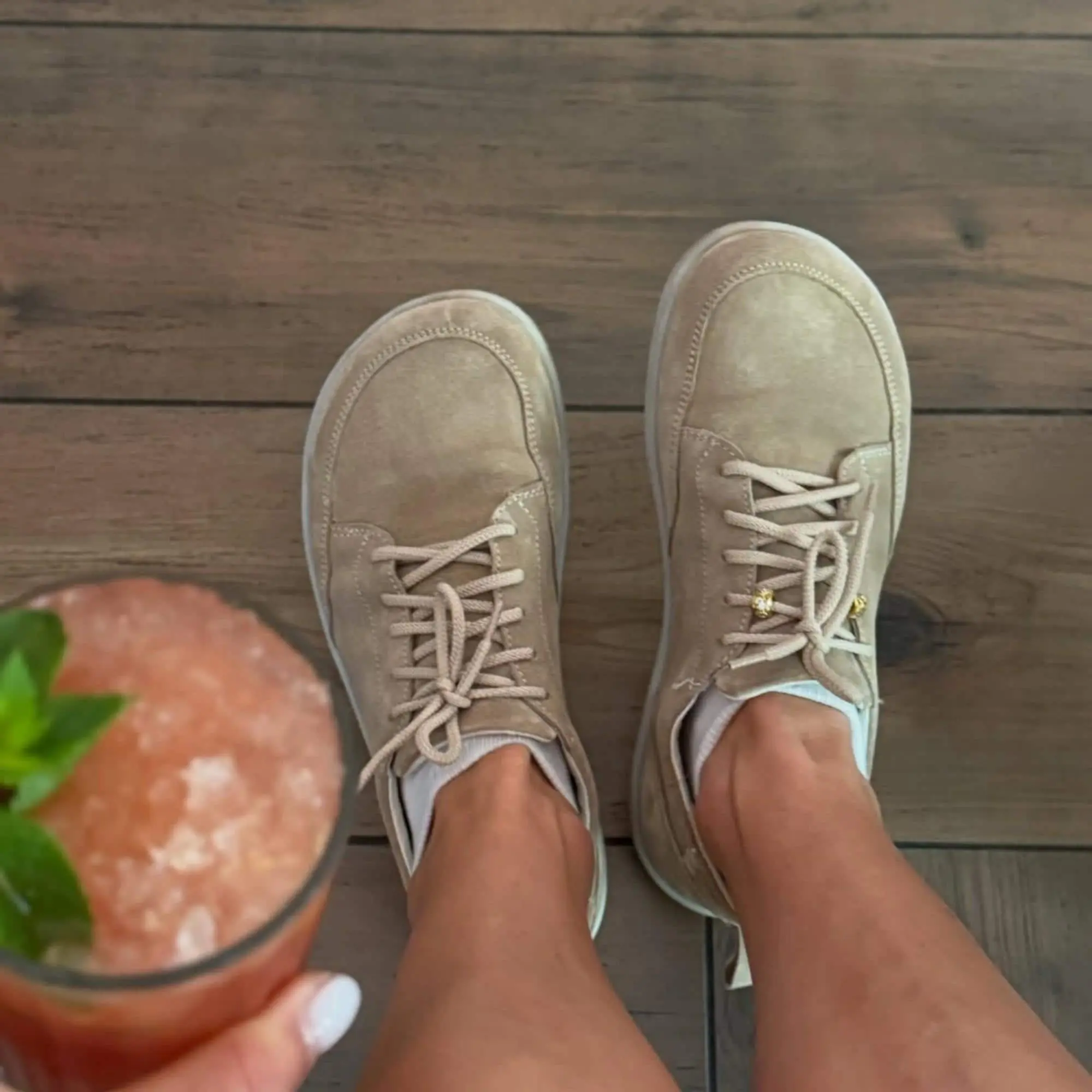 Handmade Suede Leather Sneakers Anatomical Wide Toe Casual