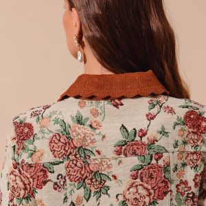 Floral Tapestry Jacket: Western Suede Trim Cottagecore Fall
