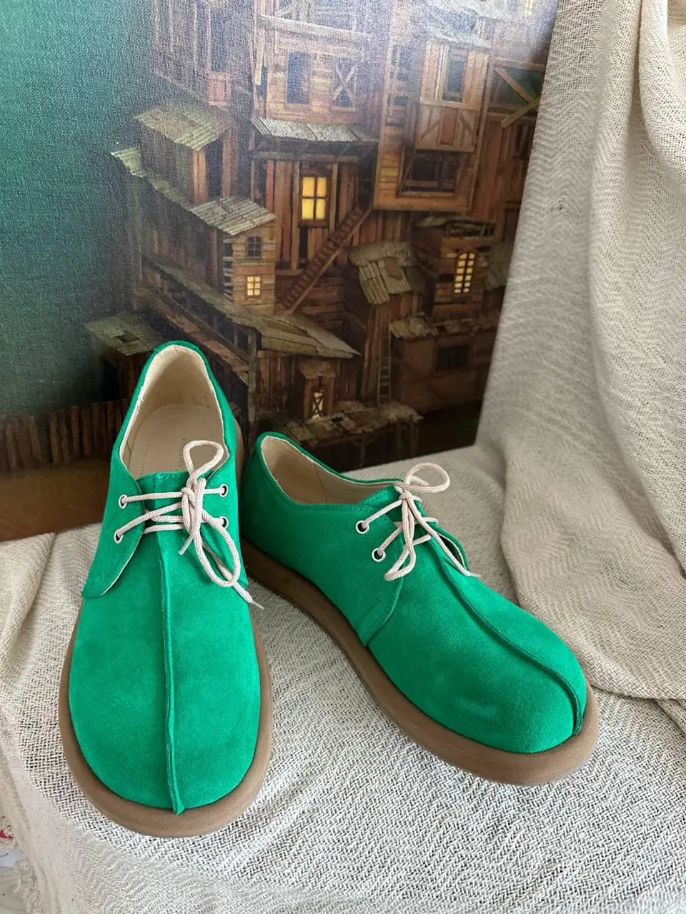 Handmade Suede Oxford Shoes Anatomical Wide Toe Lace