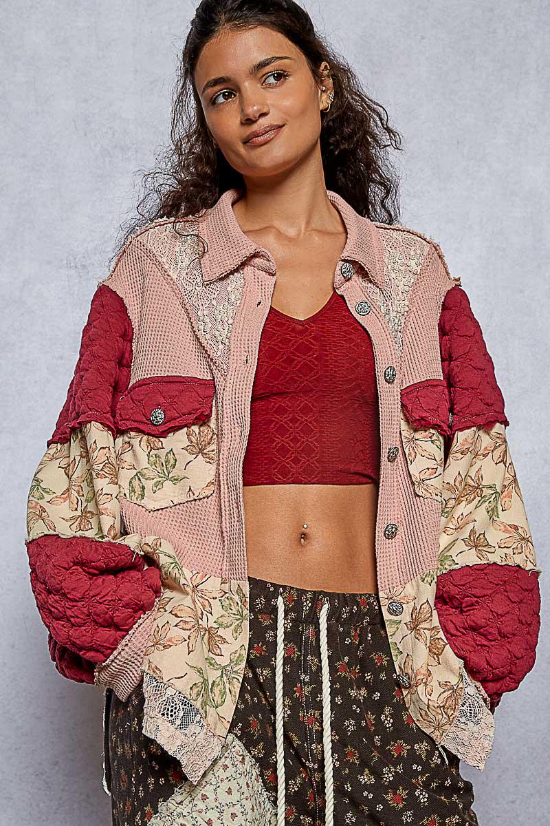 Boho Patchwork Jacket: Quilted Floral Lace Cottagecore Coat