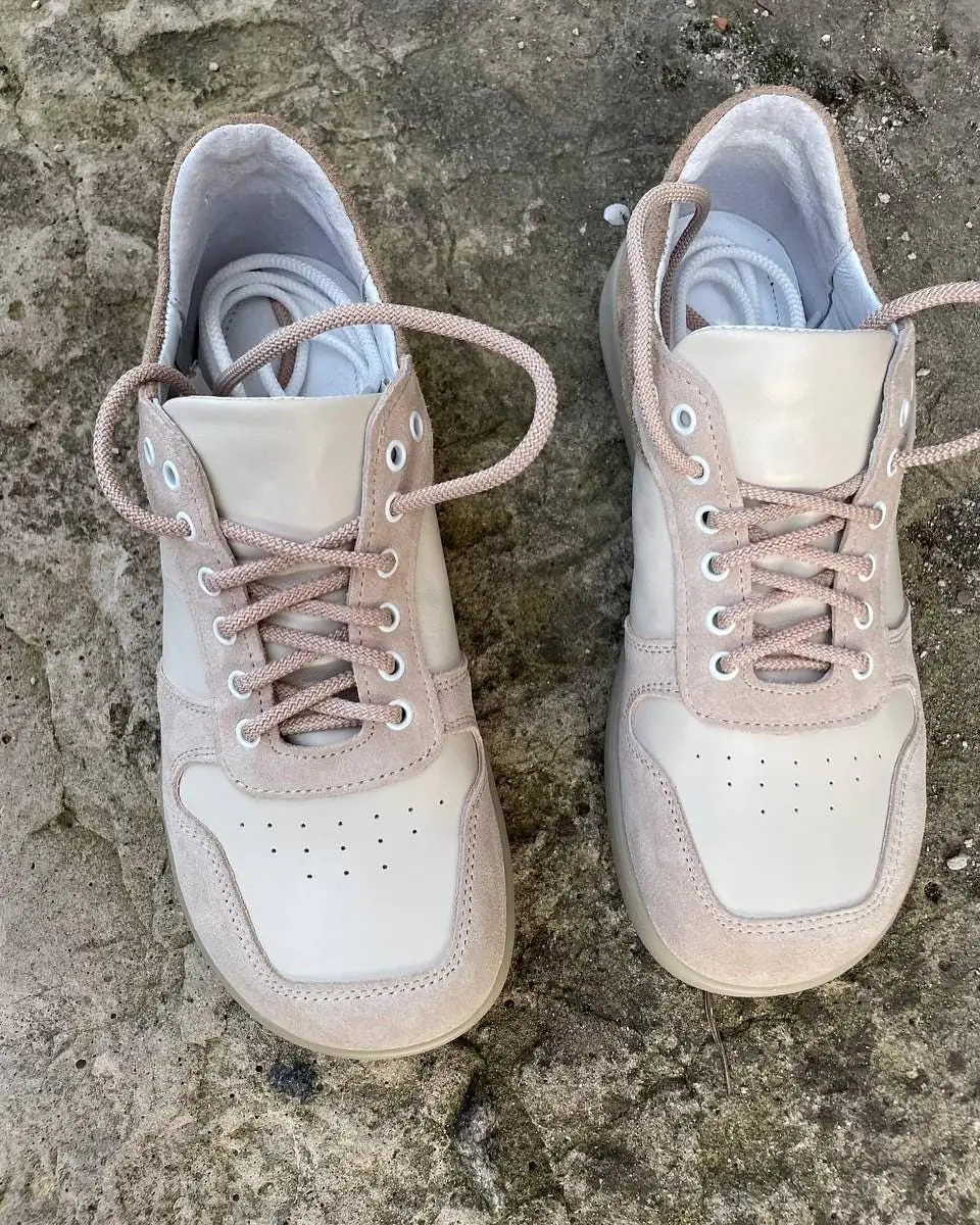 Handmade Leather Lace Up Sneakers Wide Toe Box