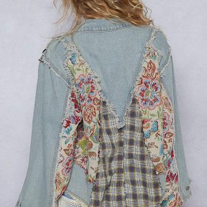 Vintage Style Floral Patchwork Jacket: Western Light Blue