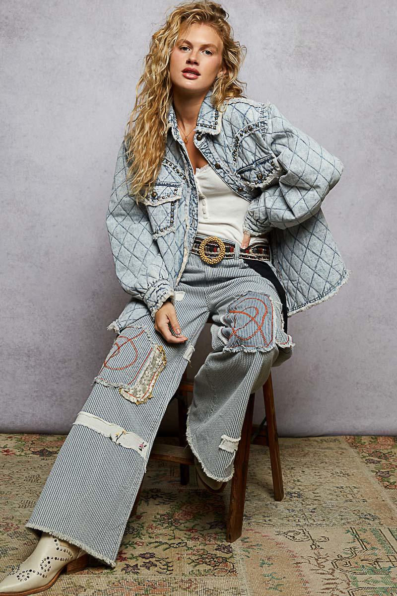 Denim Jacket: Quilted Embellished Jean Coat