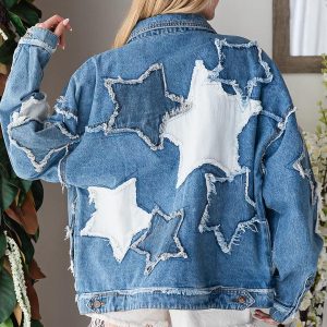Oversized Star Jean Jacket Women’s Distressed Denim Y2k