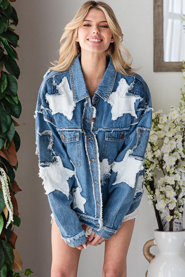 Oversized Star Jean Jacket Women’s Distressed Denim Y2k