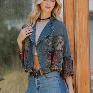 Floral Denim Patchwork Jacket: Eclectic Style Jean Coat