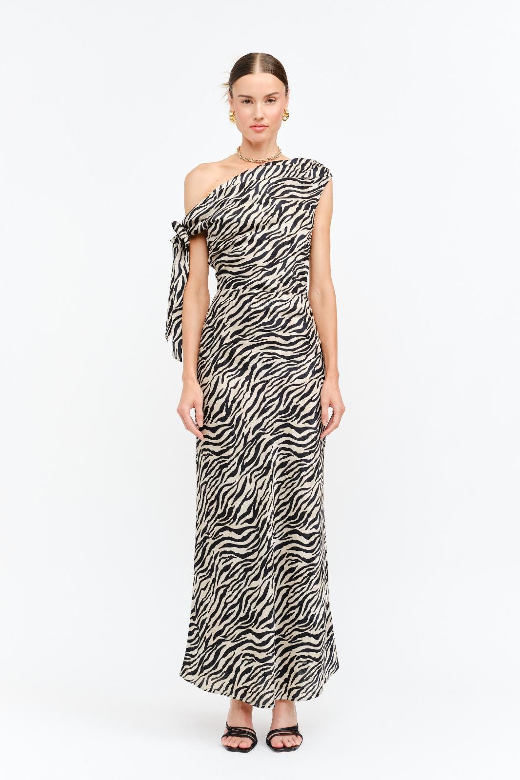 Remy Zebra Satin Midi Dress Statement Print Slip
